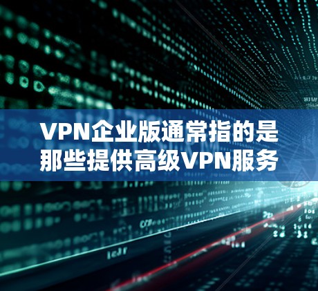 VPN企业版通常指的是那些提供高级VPN服务的企业，这些企业可能提供多种协议，如VPN、VPN云、VPN+等，以满足不同用户的需求。以下是几种常见的VPN企业类型